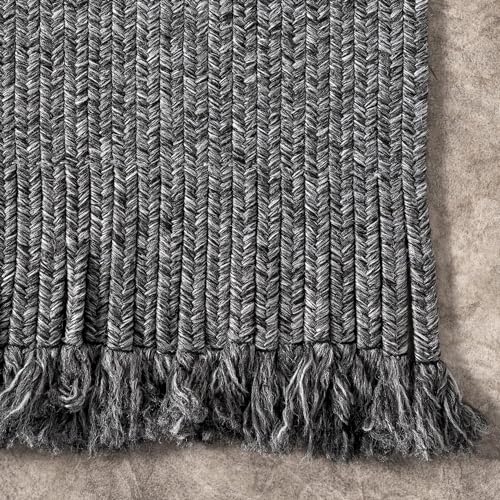 Image of Handwoven Natural Rectangular Cotton Fibres, Braided Reversible Jute and Cotton Round Rug /Carpet for Bedroom Living /Dining Room (1.5 x 6 feet, Charcol)