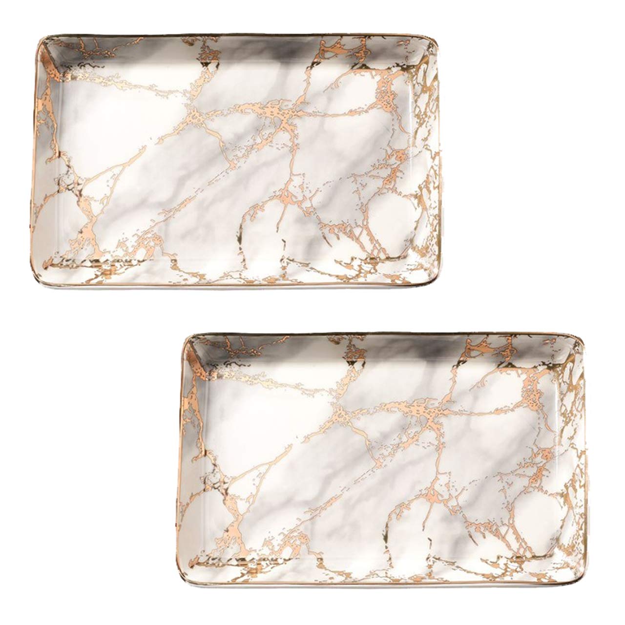 大理石調の強化セラミック製アクセサリートレー - 2枚セット