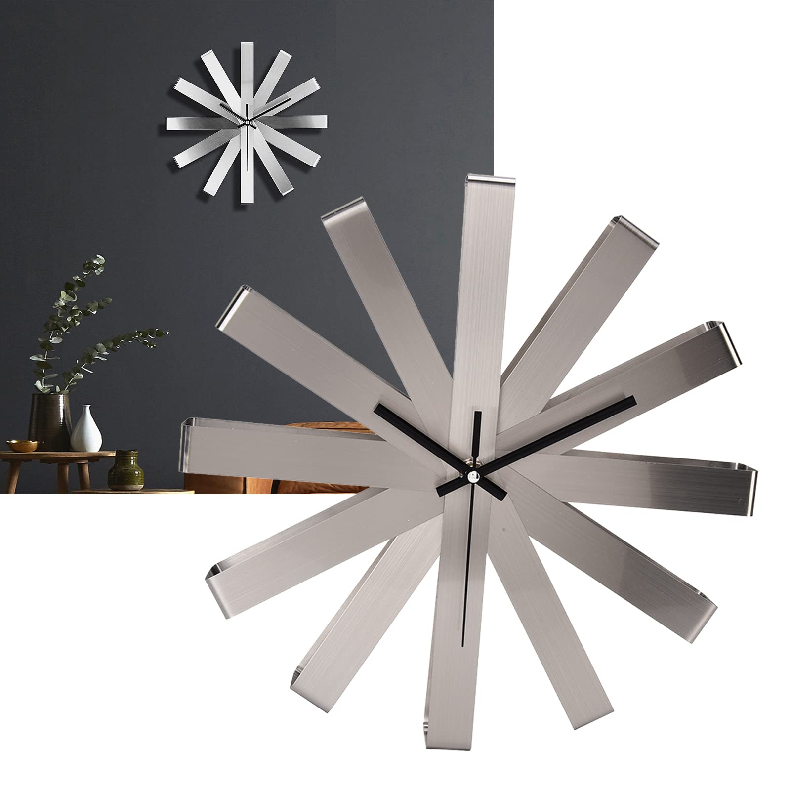 Reloj de Pared de Acero Inoxidable, Elegante, Silencioso,