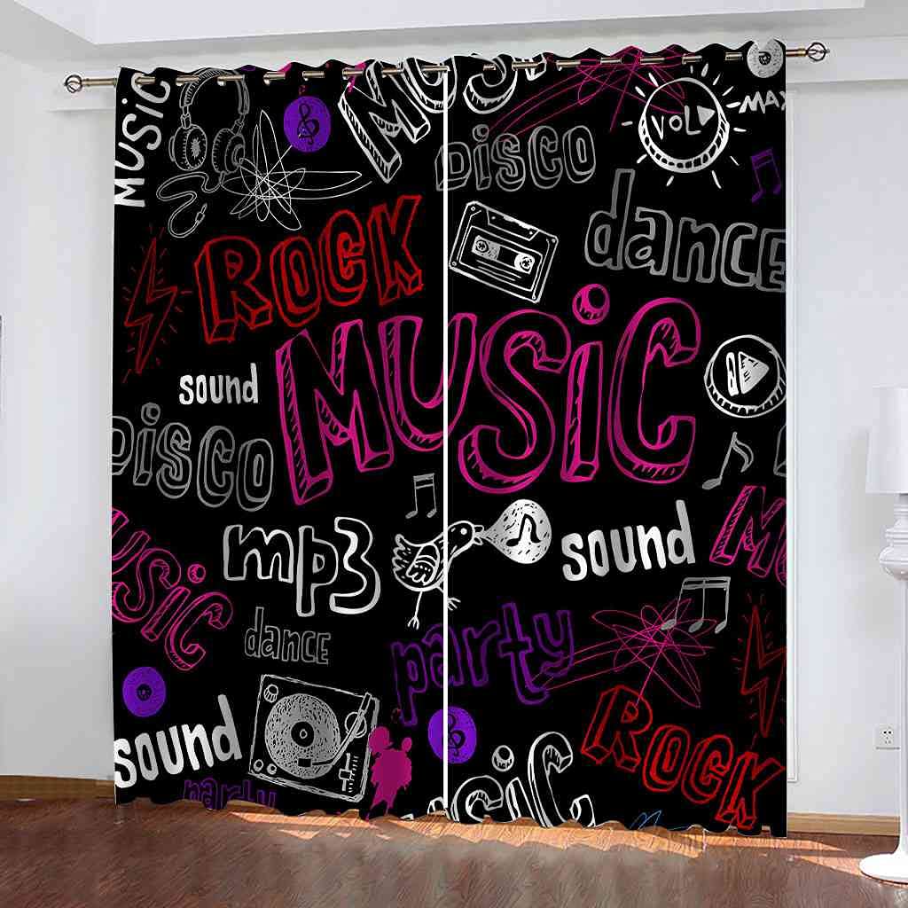 Rideau occultant enfant 200x160 cm avec œillets et motifs musicaux pour chambre