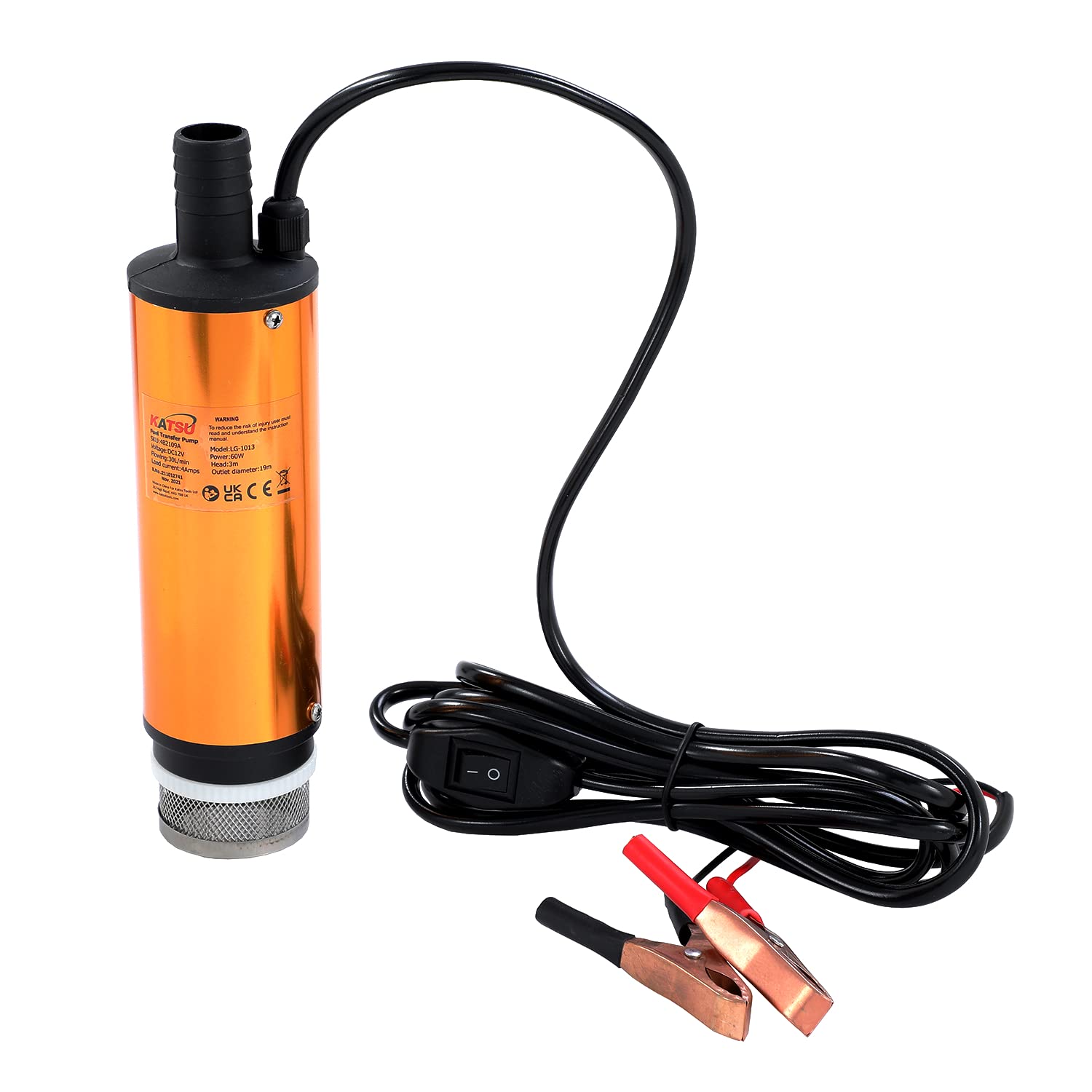 KATSU pompa transferowa oleju napędowego 12 V DC, średnica 51 mm, zanurzalna pompa wodna ze stopu aluminium, z klipsami i odłączaną siatką filtrującą ze stali nierdzewnej, na kemping, do samochodu