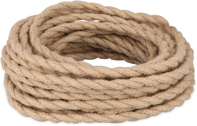 10 Meters / 32.8FT Hemp Rope Braided Cable, Helunsi 3 Core Electrical Cable, Vintage Braided Flex Cable Twisted Fabric Electrical Wire for DIY Industrial Pendant Lights or Other Appliances - 10m