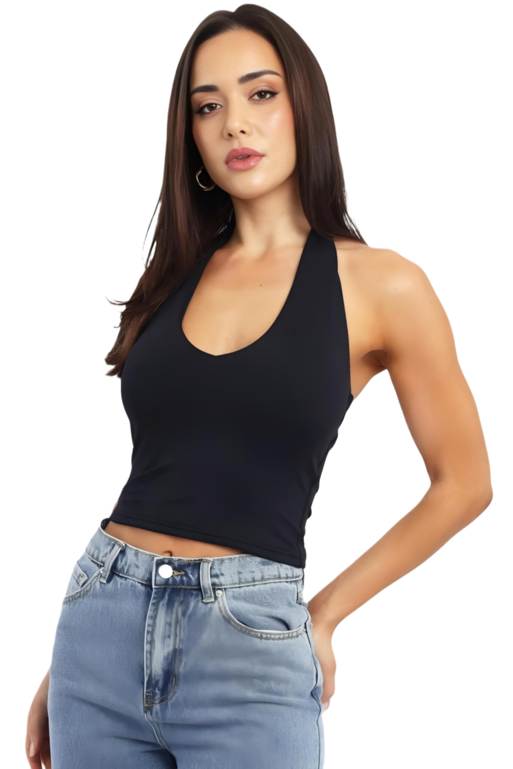 Seamless Super Soft SKIMS V Halter Neck Microfiber SOFTLINE Active WEAR/Casual WEAR Cuddle Spaghetti TOP for Women-image-42