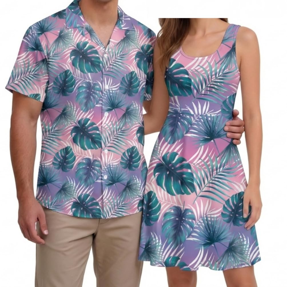 Hawaii Matching Couple Outfits Husband and Wife Clothing Fashionable Mens Casual Shirts Hawaii Dress with Soft Fabric