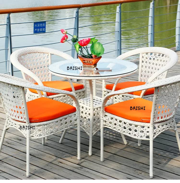 BRISHI Garden Patio Seating Chair and Table Set Outdoor Balcony Garden Coffee Table Set Furniture with 1 Table and 4 Chairs Set (White)-image-45