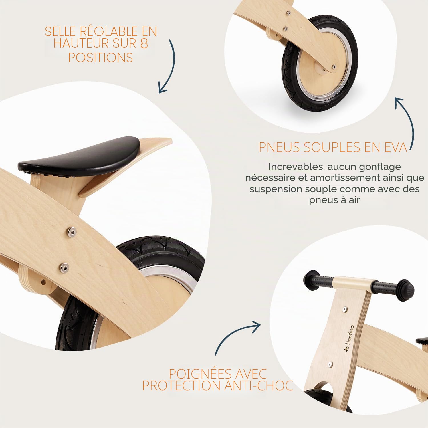 Pinolino Draisienne Lino, laqué Transparent, en Bois, pneus Non Plates, Transformable de Chopper en vélo d'exercice, pour Enfants de 2 à 5 Ans