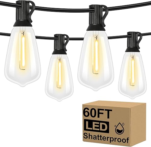 Brightever Guirnalda de luces LED para exteriores de 60 pies con 32 bombillas Edison vintage ST38 inastillables, luces colgantes exteriores Brightever Guirnalda de luces LED para exteriores de 60 pies con 32 bombillas Edison vintage ST38 inastillables, luces colgantes exteriores