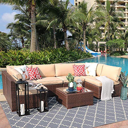 Patiorama 7 Piece Patio Conversation Set, Outdoor PE Wicker Rattan Sectional Furniture Sofa