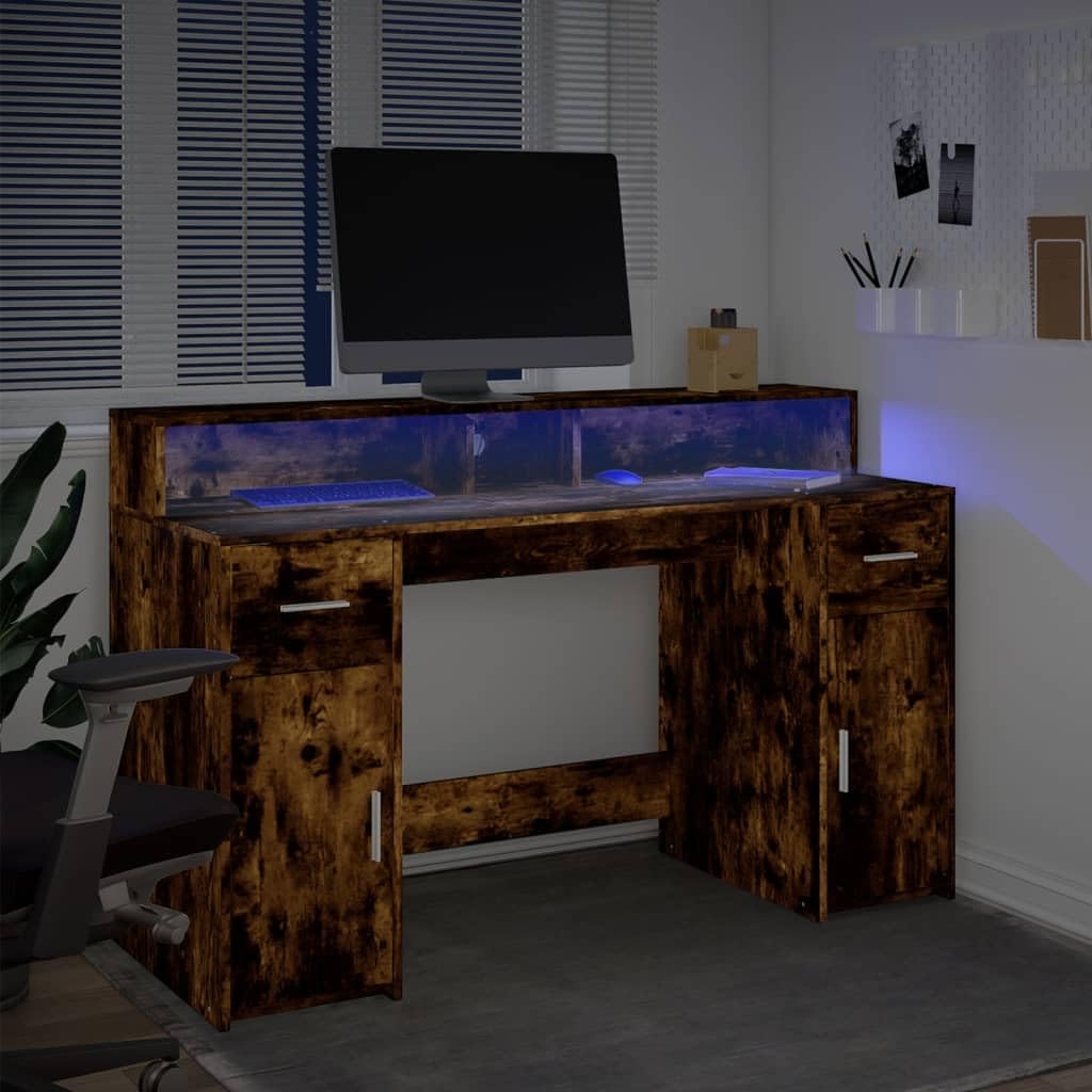Homgoday Scrivania a LED per computer, ufficio, ufficio, ufficio, soggiorno, studio, incenso, 140 x 55 x 91 cm, materiale in legno