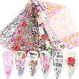 Valentine's Day Nail Art Foil Transfer Nail Art Stickers Decals Nails Supplies Rose Lips Heart Love Letters Holographic Nail Art Design Women Girls Manicure Tips DIY Nails Decorations (10 Sheets)