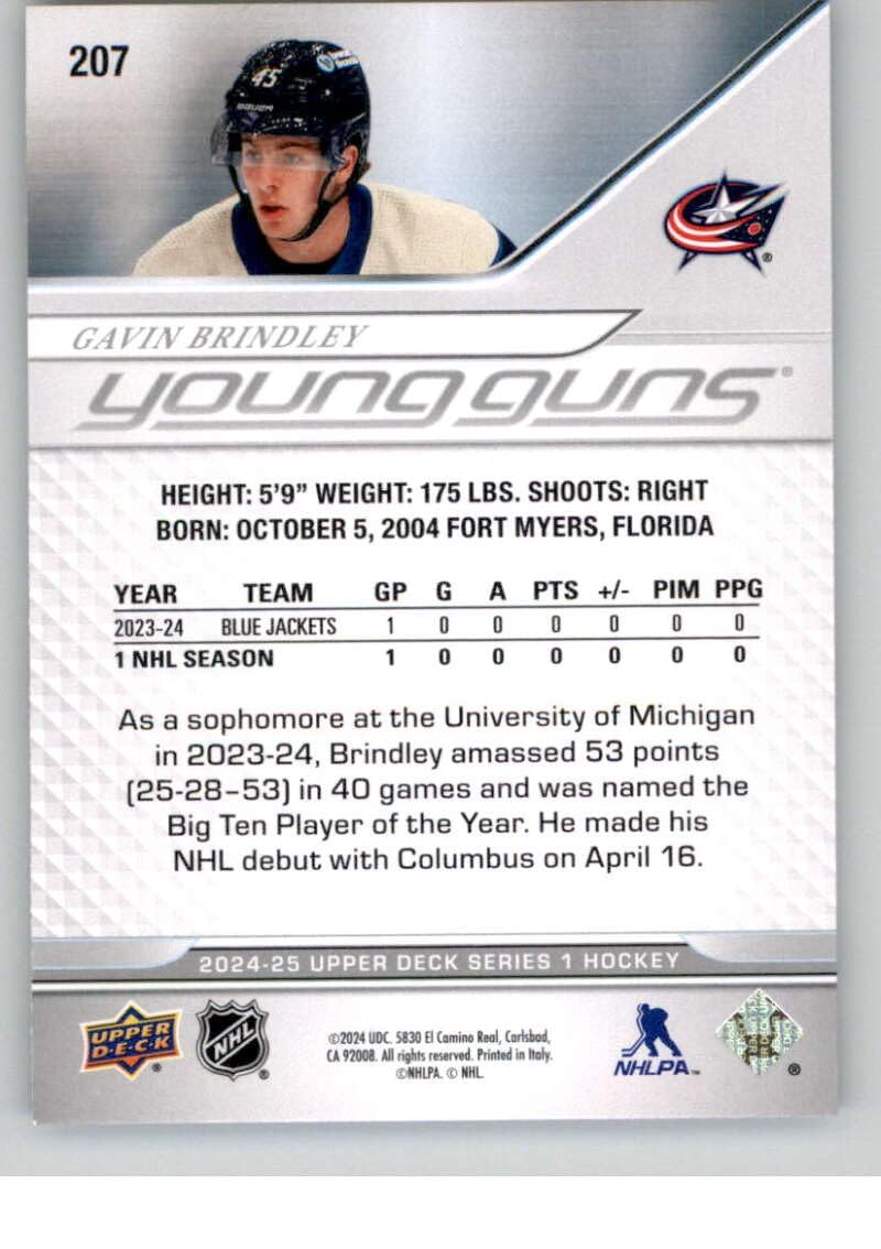 Amazon.com: 2024-25 Upper Deck Series 1 Hockey #207 Gavin Brindley