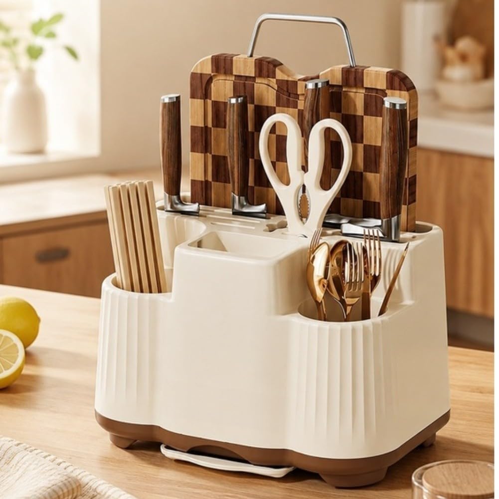 Organizador Utensilios Cocina con Tabla Cortar Drenaje(Gray)