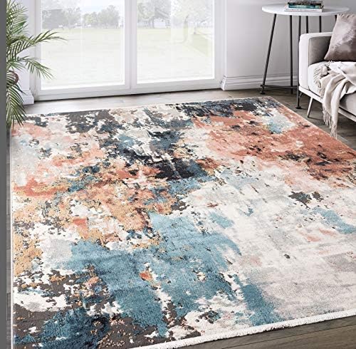 Abani Grey & Copper Abstract Area Rug, Azure Collection - Contemporary Accent Rug, Rugs 4'x6'