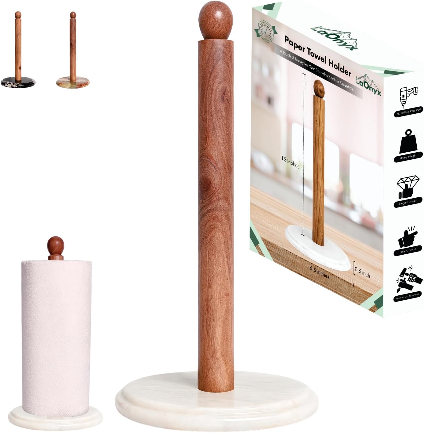 Paper Towel Holder, Marble Base Paper Towel Holder countertop, Kitchen Towel Holder, Bathroom Paper Towel Holder (White)