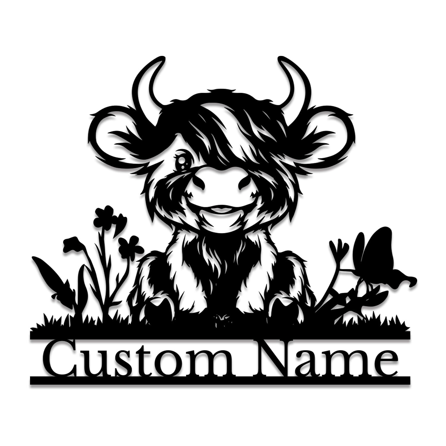Custom Highland Cow Metal Sign for Personalized Farm Name Sign, Farmhouse Decor, Cow Ranch Decor (Style A)