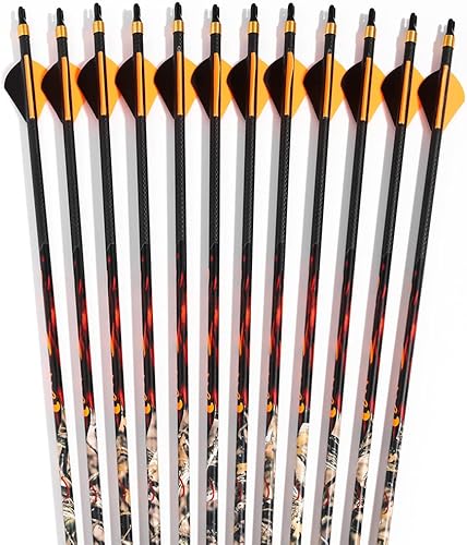 Miniatura 6 de annastar Camo caza flechas carbono 30/32 pulgadas espina 300 340 400 500 para arco compuesto o arco recurvo (12 PCS)