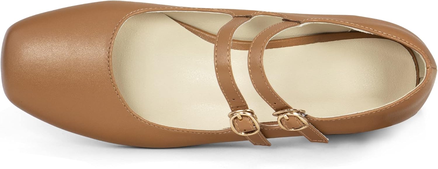 Elerhythm Women's Mary Jane Square Closed Toe Casual with Double Ankle Strap Dressy Flats Chunky Block Low Heel Elegantes Comfortable Soft Cute Shoes - Image 5