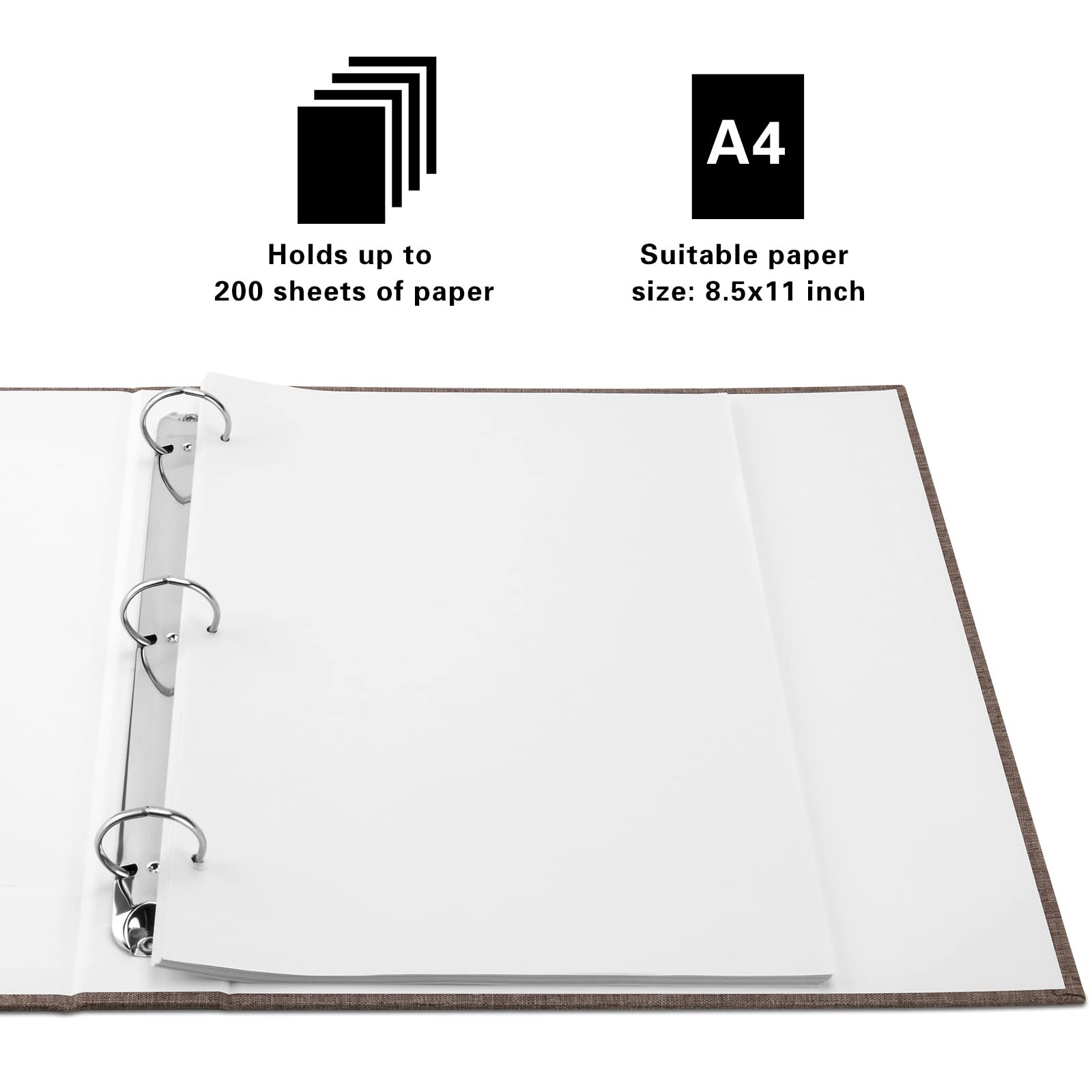 Homakover Raccoglitore a 3 anelli, formato A4, con rivestimento in tessuto, rotondo, resistente, per carta formato lettera a 3 fori, organizer decorativo, contiene 200 fogli 21,6 x 27,9 cm, ufficio e