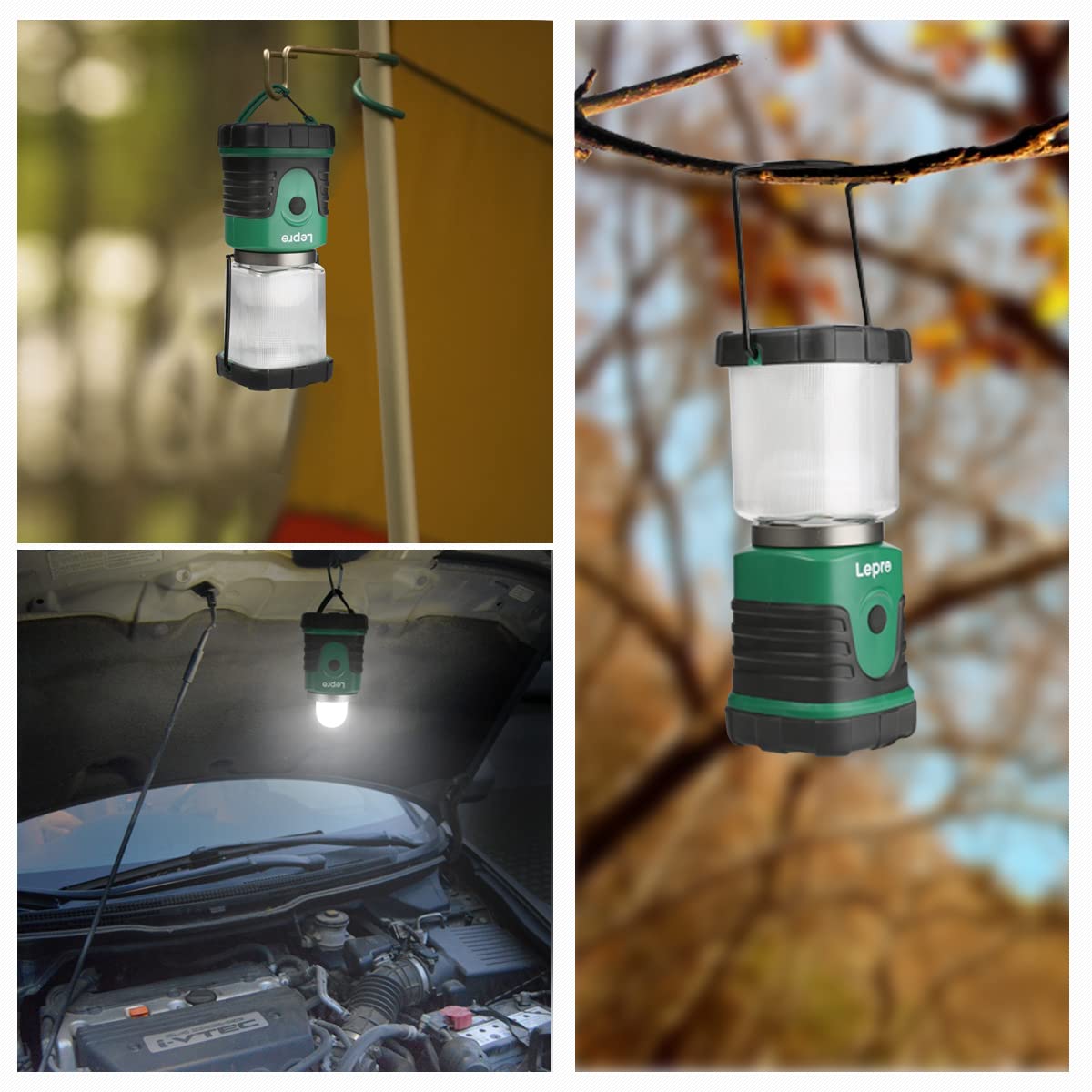 Lepro Linterna de Camping LED, Lámpara de Camping 350 lm (no incluida batería), Farol Camping Regulable 4 Modo de iluminación, Luz de Emergencia LED para camping, senderismo, pesca, etc, pack of 4