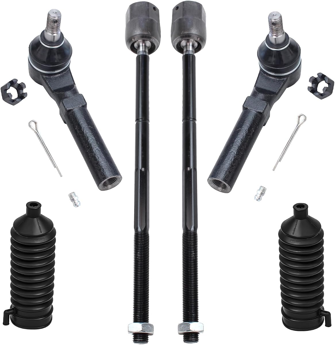 Detroit Axle - Front 6pc Outer Inner Tie Rod Kit for 1994-2004 Ford Mustang | 4 Outer and Inner Tie Rods 2 Rack and Pinion Boots 1995 1996 1997 1998 1999 2000 2001 2002 2003 Replacement