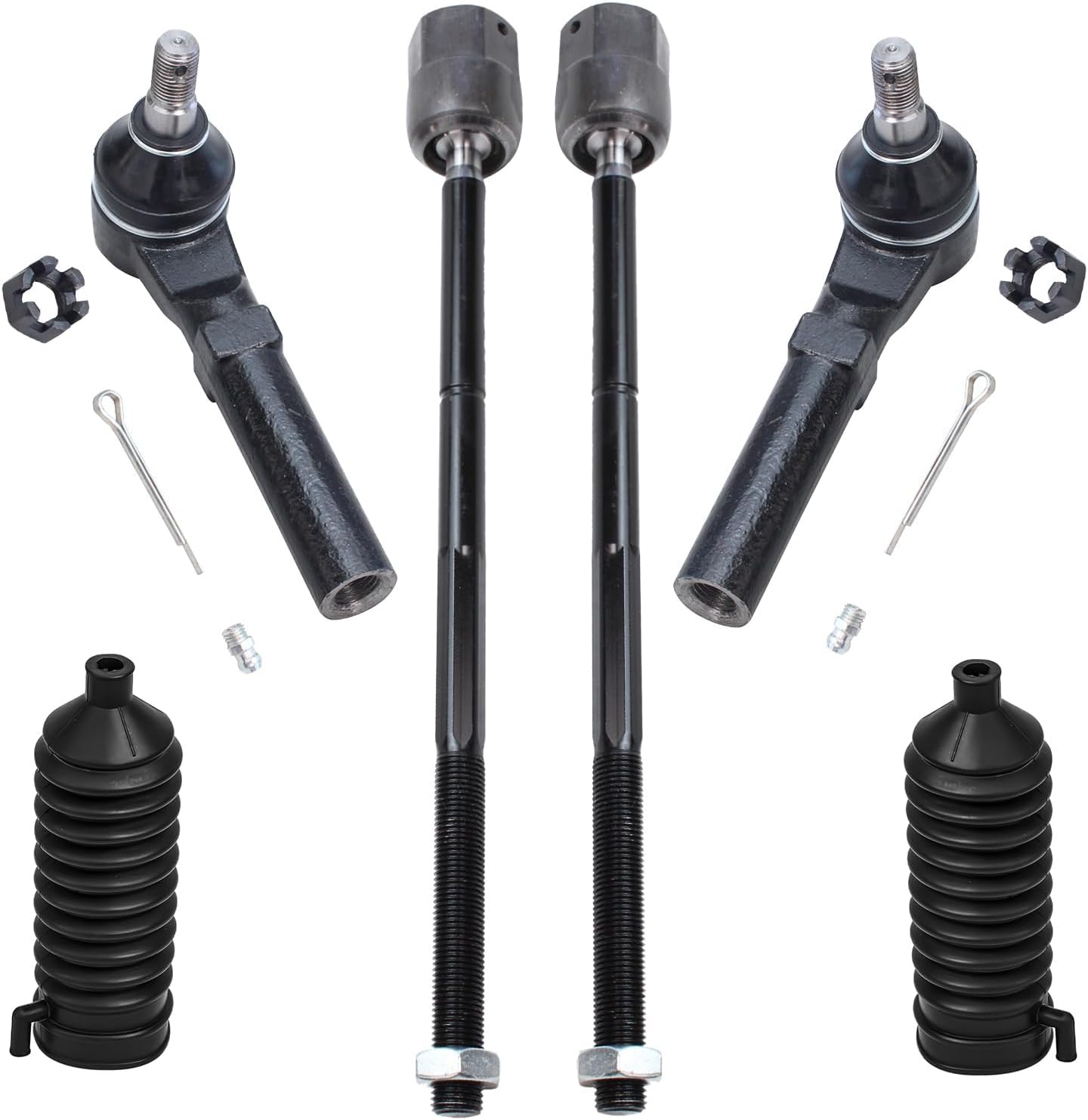Detroit Axle - Front 6pc Tie Rods Kit for 94-04 Ford Mustang, 4 Outer and Inner Tie Rods 2 Rack and Pinion Boots 1994 1995 1996 1997 1998 1999 2000 2001 2002 2003 2004 Replacement