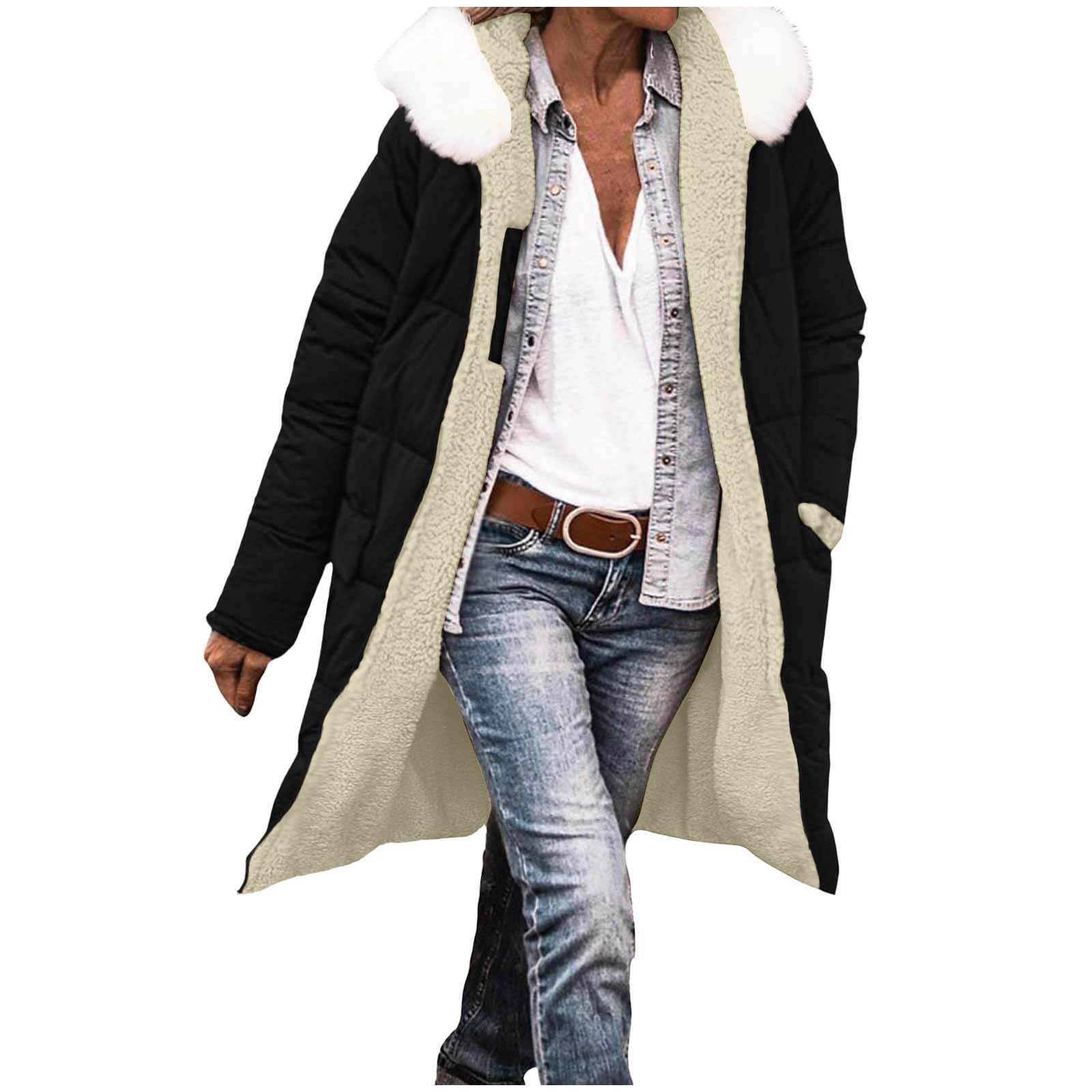 Wintermantel Damen Lang Winterjacke Warm Gefüttert Fleecemantel Steppmantel