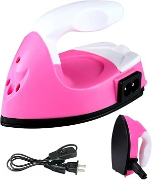 Naler Mini Iron for Crafts, Small Iron with Charging Base, Ideal Mini Craft Iron for Sewing, Patches, Fuse Beads, DIY Shoes & T-Shirts Heat Transfer Vinyl Projects Pink