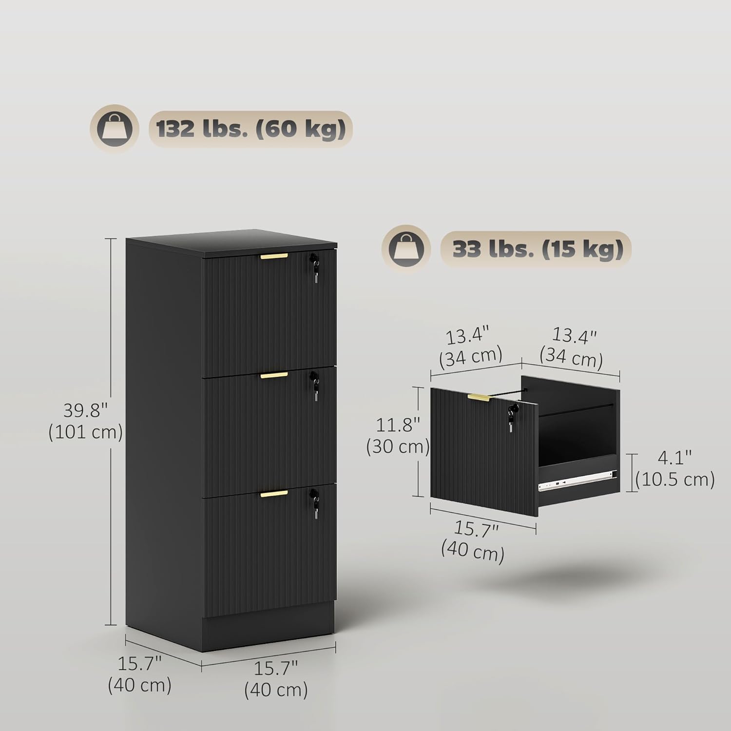Close-up of the anti-tip kit installation on the HOMCOM file cabinet, with a child playing nearby.
