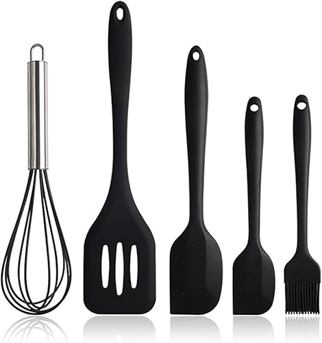 NileHome Paquete de 4 espátulas de silicona y batidor de utensilios de cocina con cepillo de silicona, resistente al calor, espátula de goma sin BPA