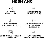 Skullcandy Hesh ANC Casque Bluetooth sans fil à l'oreille, annulation active du bruit, jusqu'à 22 Heures de vie de la batterie, Design léger pliable, Microphone pour Android iPhone - Véritable noir