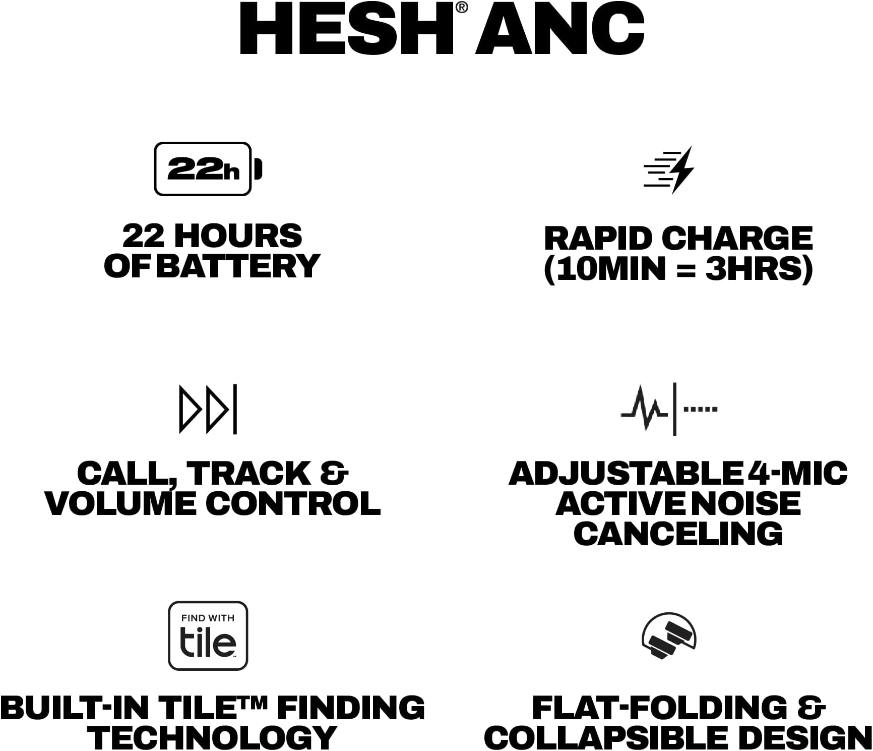 Skullcandy Hesh ANC Wireless Over-Ear Bluetooth Headphones, Active Noise Cancelling, Up to 22 Hrs Battery, Foldable Lightweight Design, Microphone for iPhone Android - Bone