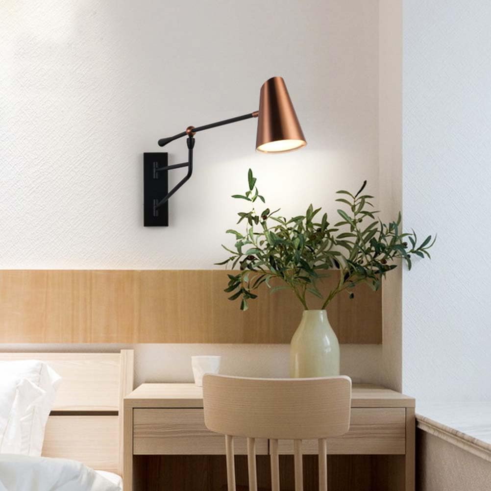 Kinkiet LED retro, regulowany, obrotowy, z czarnym metalowym ramieniem, do użytku wewnętrznego, lampka nocna, vintage, industrialny design, lampa ścienna z długim ramieniem do czytania w sypialni, bi