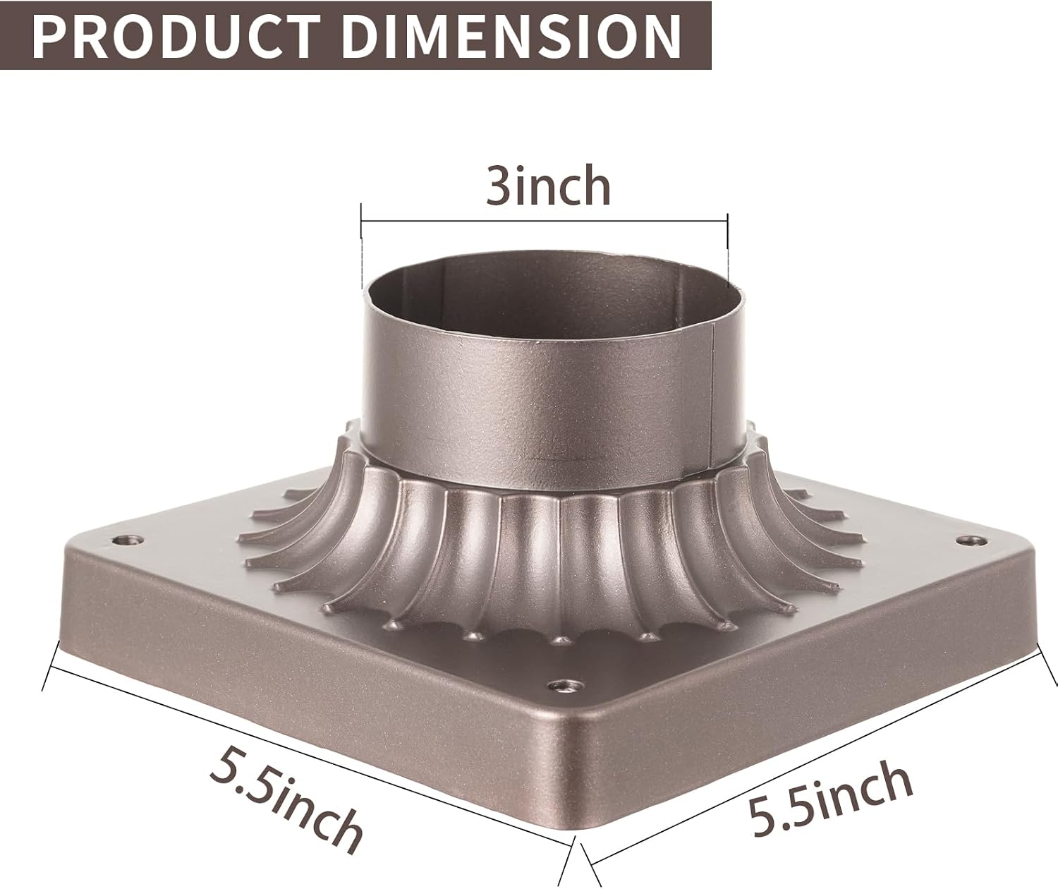 Darkaway 2pcs Outdoor Post Light Base Mount, Post Light Adapter 3'' Pier Mount Base with Oil-Rubbed Bronze Finish for Deck Porch Patio 5.5" W x 5.5" D x 2.75''H