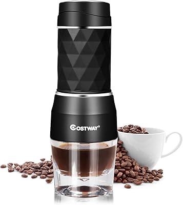 COSTWAY Manual Espresso Machine, 2-in-1 Portable Coffee Maker 20 Bar Pressure for Capsule and ground coffee