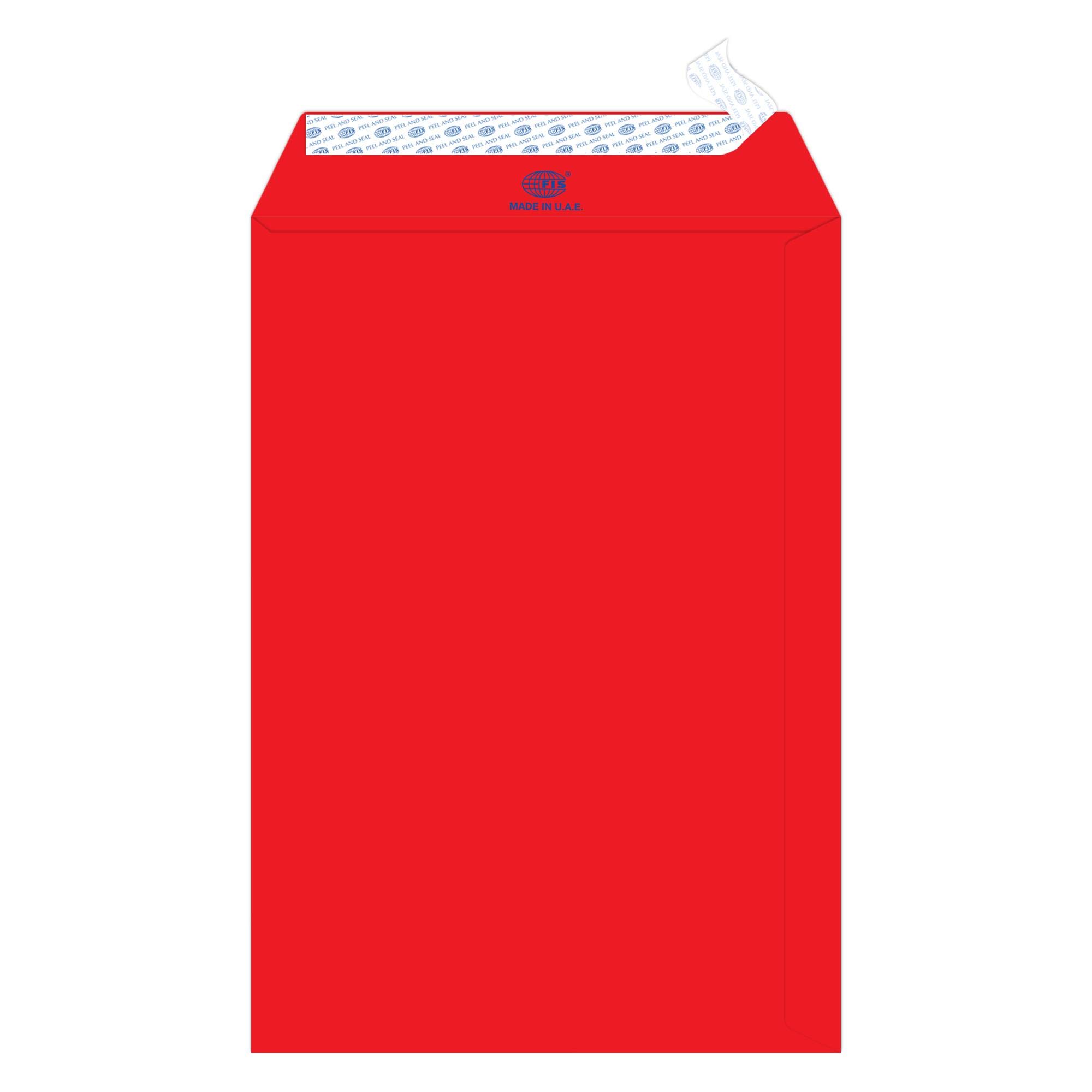 FISColor Envelopes Peel & Seal, Neon Colors, Pack of 50 Pieces, Red Color, 10 x 7 Inch, 80 GSM - FSEC8033PBRE50