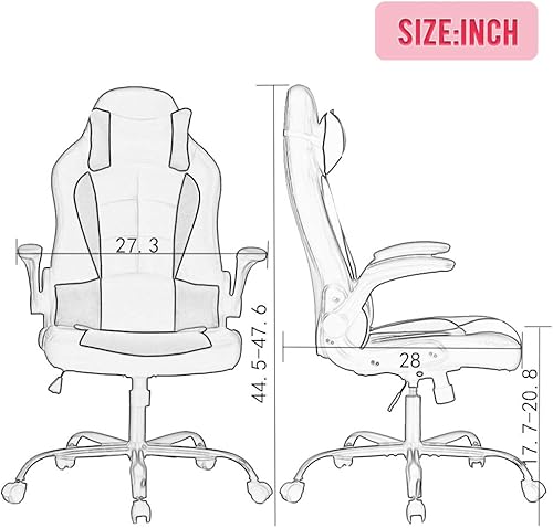 Miniatura 3 de Silla de escritorio ergonómica para videojuegos, de piel sintética, con reposacabezas y reposabrazos, Cuero falso, Rosado