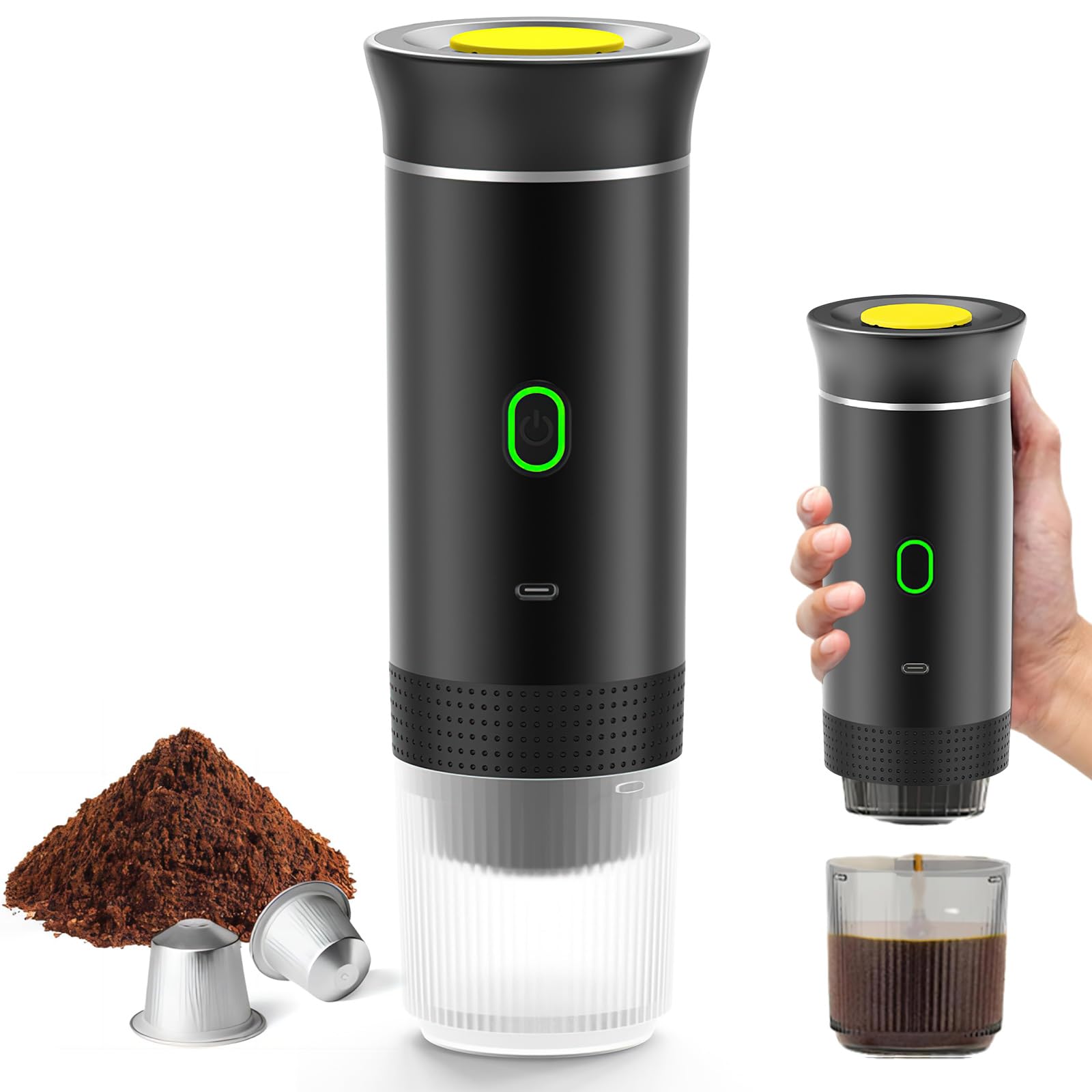 3 in 1 Espresso Maker, Multi-Pod Coffee Maker with 4-6 Mins Self-Warming for Small or Large Capsules and Ground Coffee, Portable Coffee Maker for Office and Home (Black)