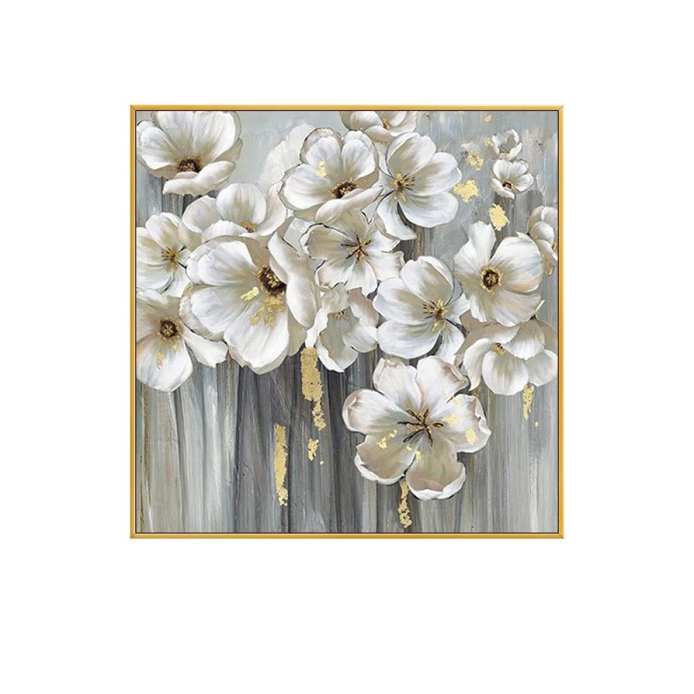 Peinture à l'huile fleurs feuille d'or fait main texture luxe pour salon