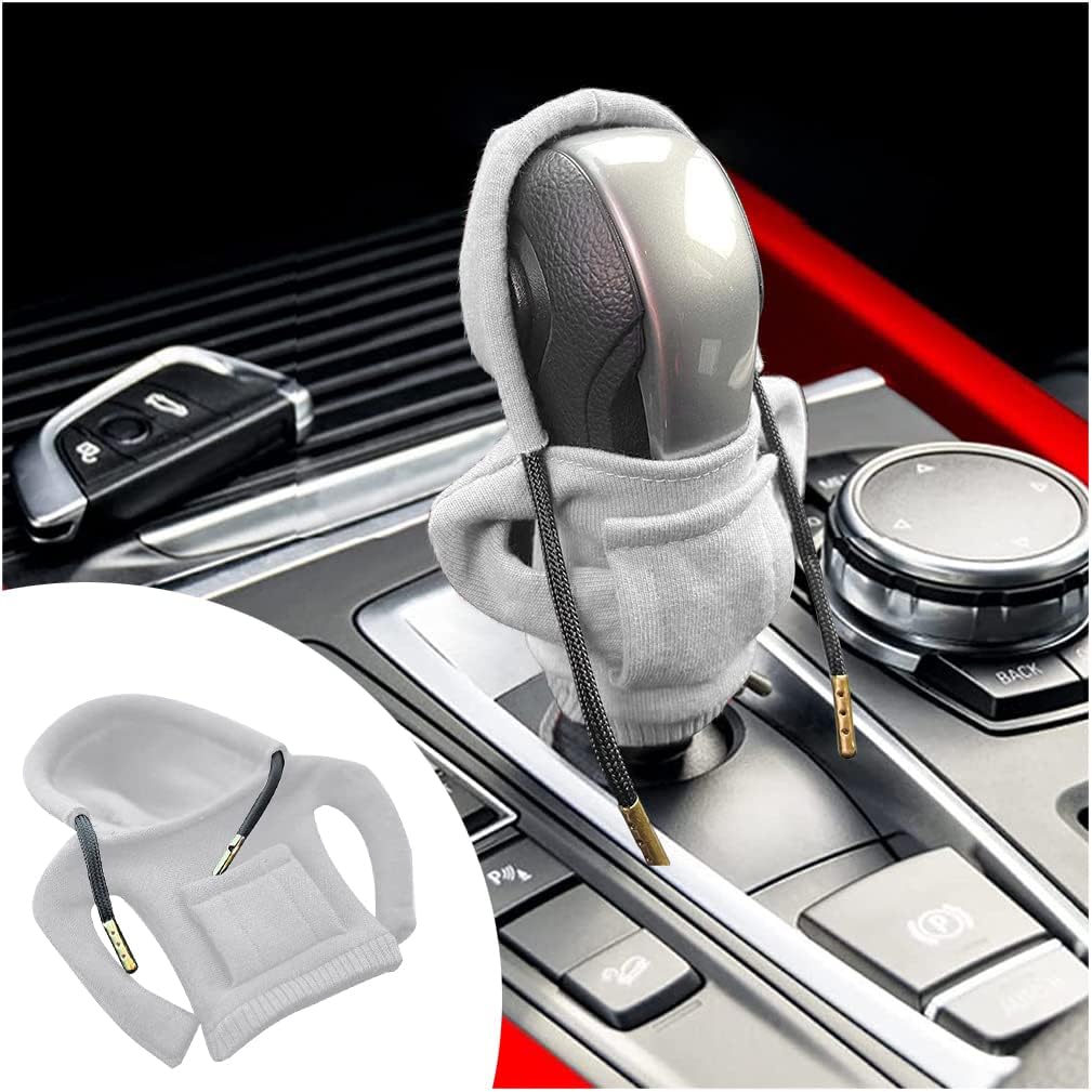 CGEAMDY Shifter Knob Hoodie Cover Car Interior, Funny Hoodies Gear Knob Protection for Vehicle, Car Decoration Shift Protector Cover Lever Interior Accessories fits Manual or Automatic(White)