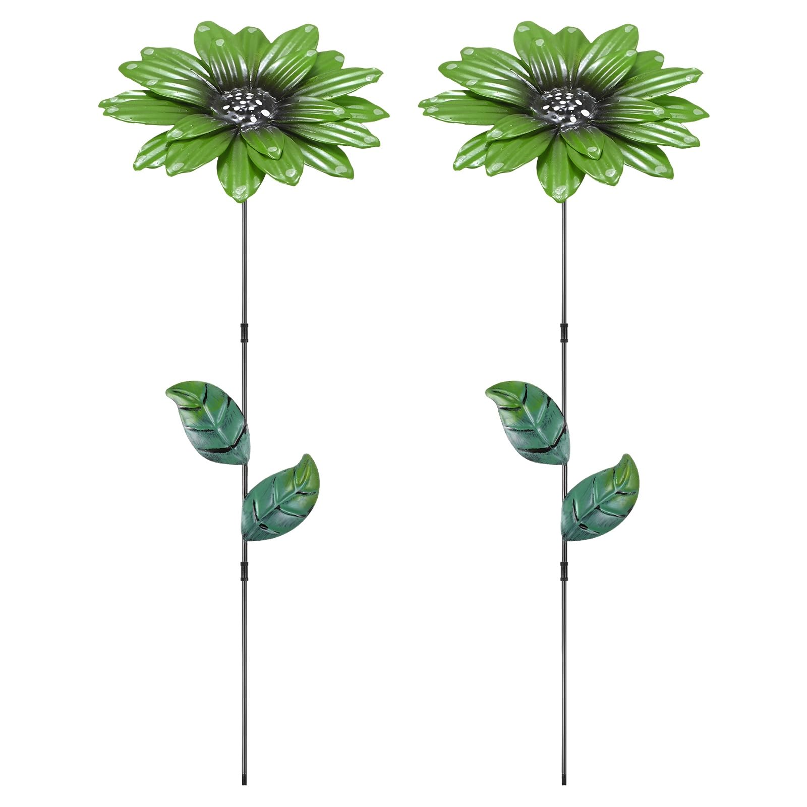 M METERXITY 2 Pack Large Flower Garden Decor Stakes, 13 Inch Waterproof Metal Garden Stakes Spring Decorative for Indoor/Outdoor/Lawn/Flower Pot/Bed/Bouquets/Patio/Terrace/Home Decor [Green]