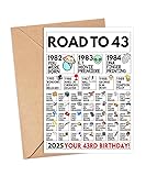 Ezen66Gifts Road To 43 Birthday Card - Funny Facts Card For 43 Year Old - 43Rd Birthday Gift - Cards For Born In 1982 - Gifts Friend and Colleagues - World Events Since 1982 - Fun Facts