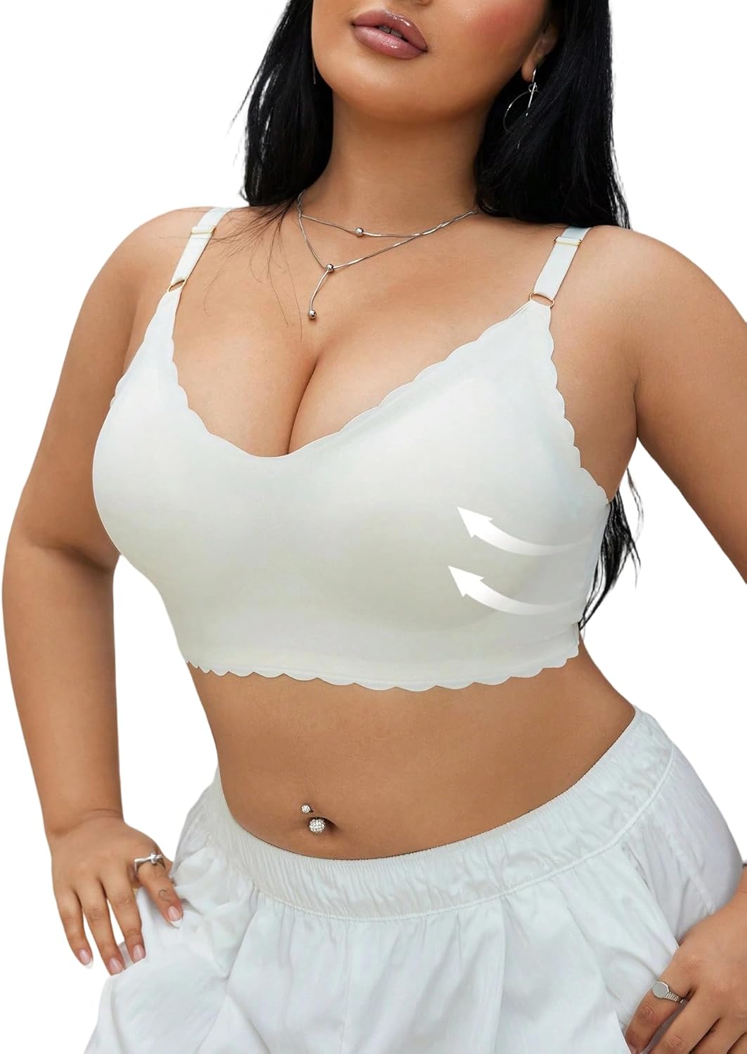 WDIRARA Women's Plus Size 3 Pack Seamless Bras Scallop Trim Bralettes Soft Bras