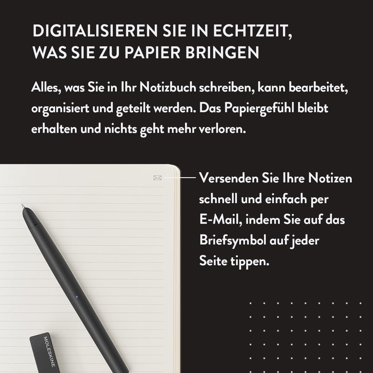 Moleskine Smart Writing Set, Smart Notebook mit Smart Pen, Digitales Notizbuch mit Linierten Seiten, Groß, 13x21 cm, Schwarz