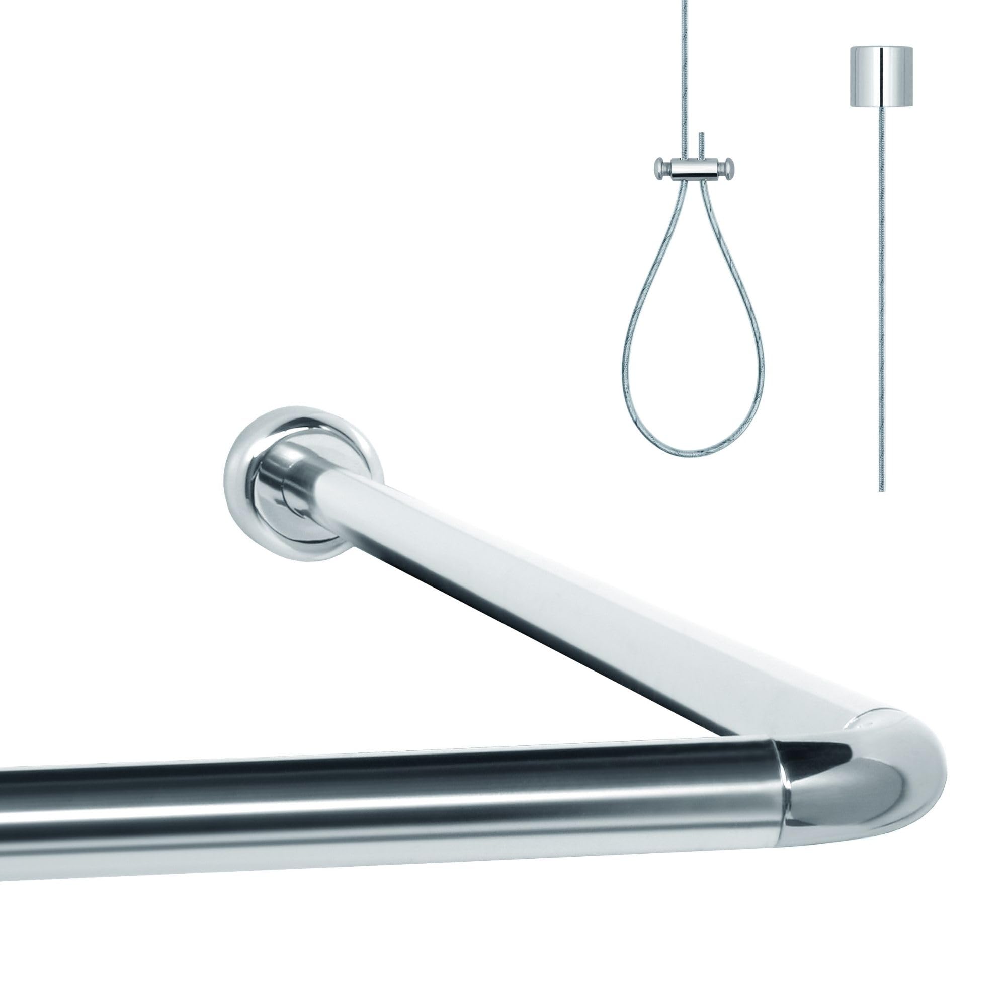 Barra de Cortina de Ducha Angular Universal en L y U – Asta para Ducha y Bañera en Aluminio Antioxidante – Incluye Soporte de Techo (1,50 m) Ajustable