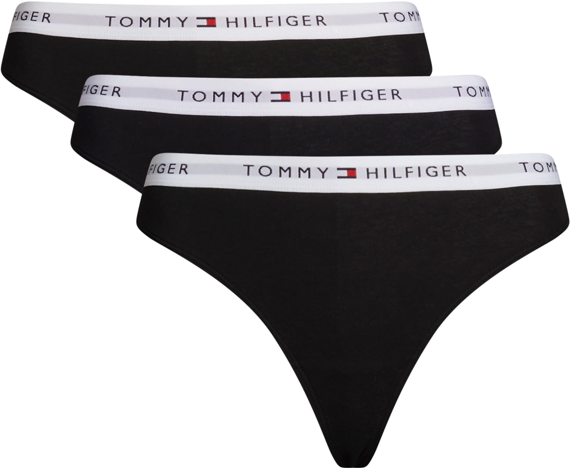 Tommy Hilfiger Braguitas Tipo Tanga Mujer Pack de 3 Thongs Ropa Interior, Negro (Black/Black/Black), S