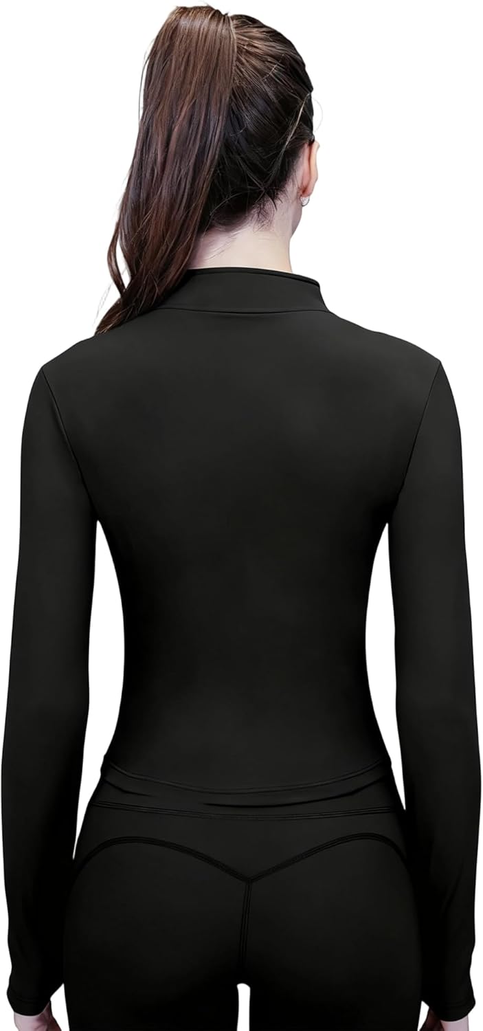 Women's Workout Jacket Full Zip Athletic Jacket with Thumb Holes, Stand-Up Collar Slim Fit Yoga Jacket - Image 4