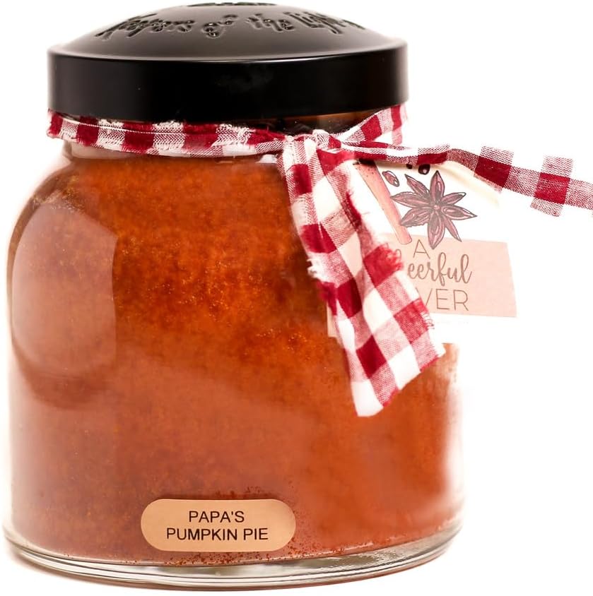 A Cheerful Giver — Papa's Pumpkin Pie - 34oz Papa Scented Candle Jar with Lid - Keepers of the Light - 155 Hours of Burn Time, Gift for Women, Brown