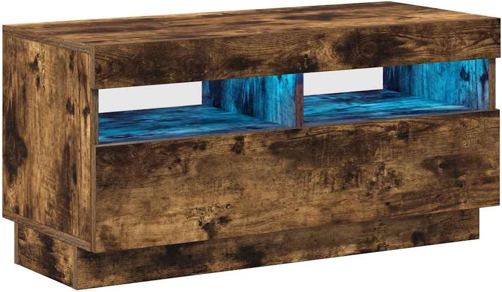 vidaXL TV Cabinet with LED Lights - Smoked Oak Modern Entertainment Unit with Ample Storage - Durable and Moisture- Engineered Wood - RGB Colours Enhancing Viewing Experience