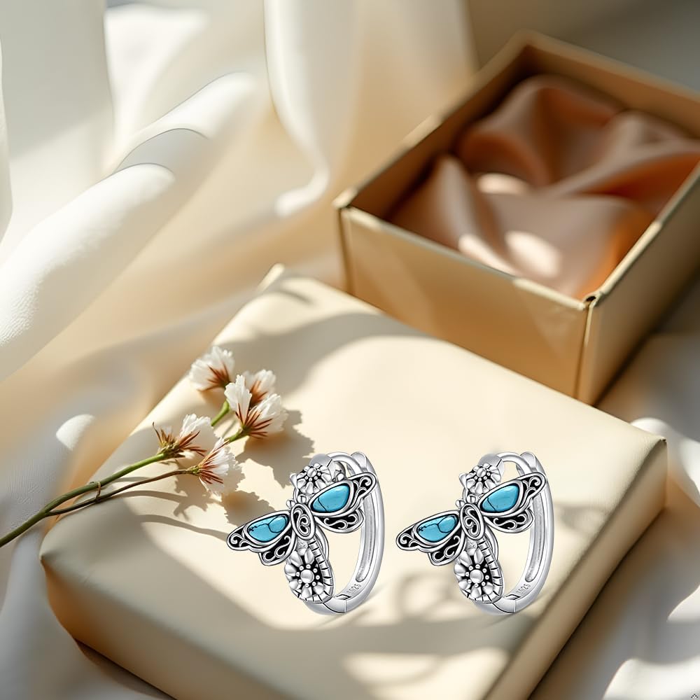 Dragonfly Earrings for Women Sterling Silver Dragonfly Hoop Earrings Jewelry Turquoise Hoop Huggie Jewelry Birthday Gifts - Image 3