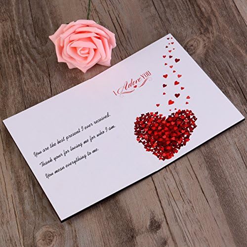 Wedding Anniversary Card for Husband Wife - Love Hearts Christmas Cards for Him Her Boyfriend Girlfriend, Handmade Imitation Wood Personalised Mothers Day Card for Christmas Gifts